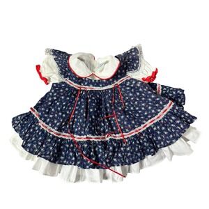 Vintage Bryan Toddler 12M Blue Floral Full Circle Dress w Pinafore Ruffles Lace